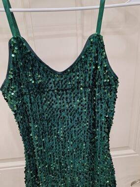 Simplee Apparel Emerald Green Sequin Spaghetti Strap Dress